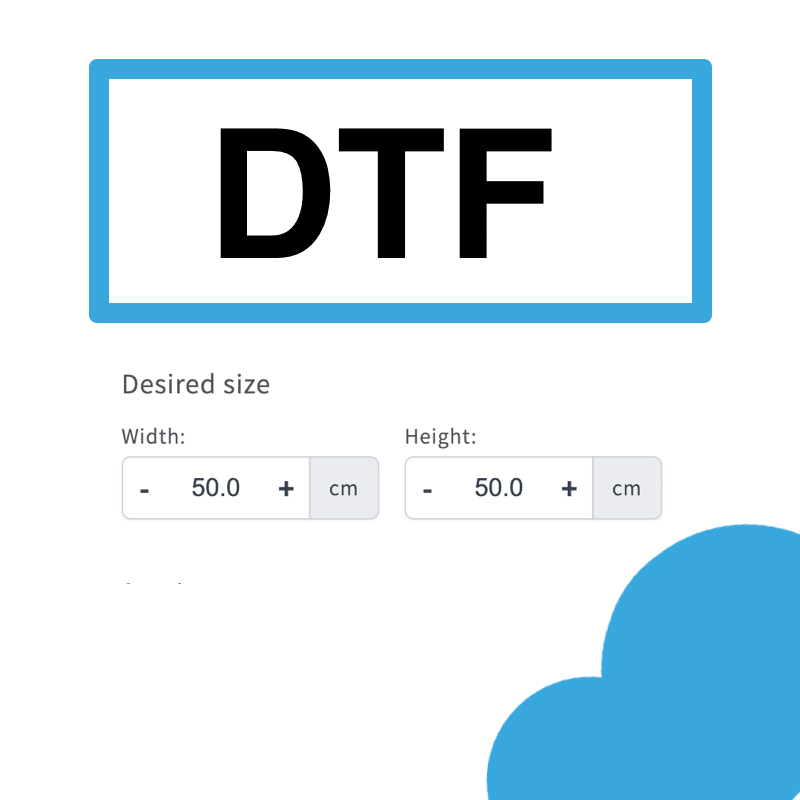 Live Product Options Dimension Upload DTF - Schön und Wieder